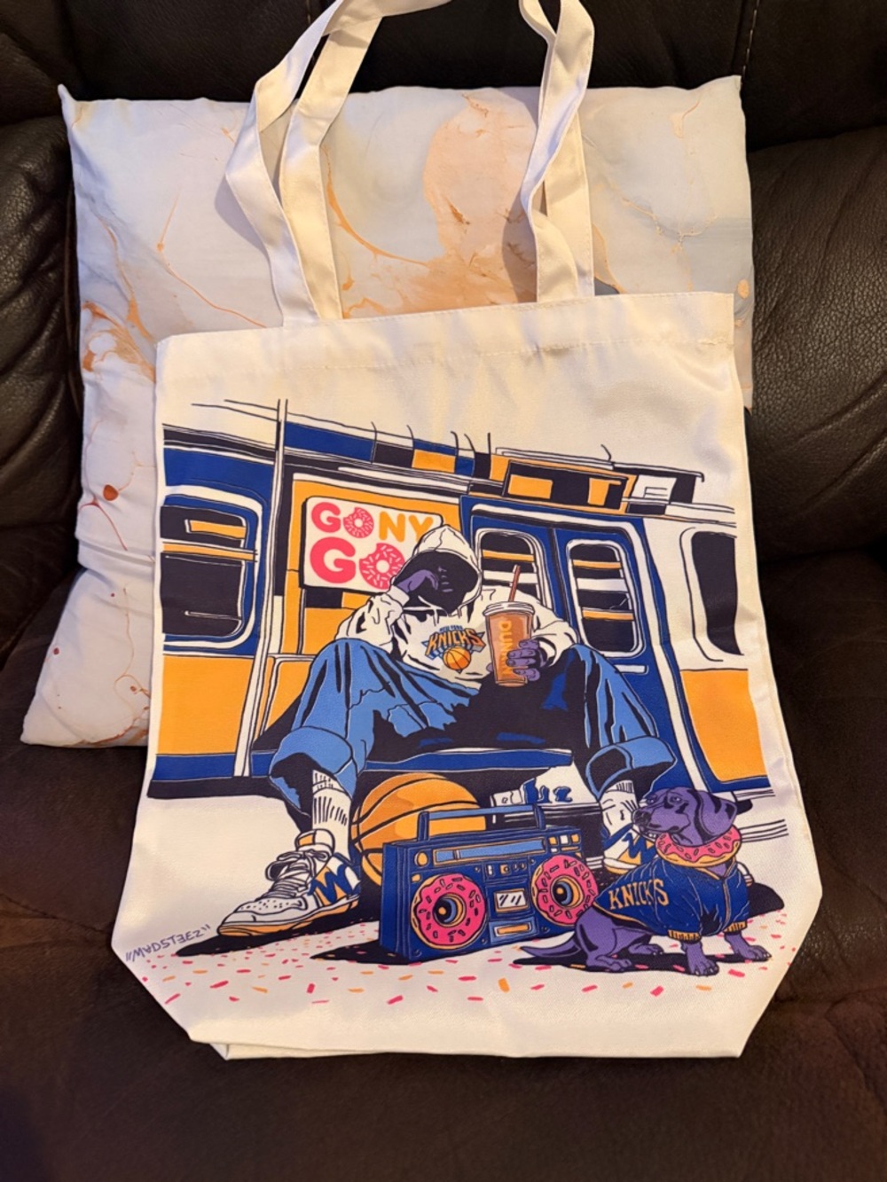 Graphic Subway Scene Canvas Tote - Blue & Orange